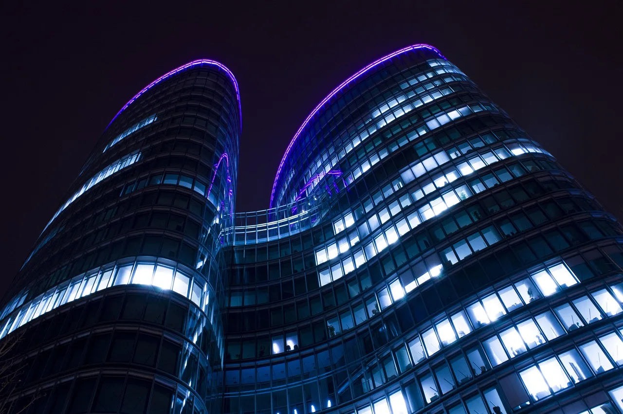 towers, night, architecture, city, urban, cityscape, night sky, building, skyscraper, office, sky, design, high, light, industry, purple, zagreb, reflection, nature, window, modern, facade, glassy, business, corporation, corporate, blue business, blue office, blue window, blue company, blue industry. How to Run Celebrity Trivia Questions for Work Without HR Complaints
