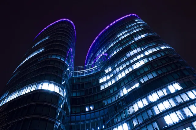 towers, night, architecture, city, urban, cityscape, night sky, building, skyscraper, office, sky, design, high, light, industry, purple, zagreb, reflection, nature, window, modern, facade, glassy, business, corporation, corporate, blue business, blue office, blue window, blue company, blue industry. How to Run Celebrity Trivia Questions for Work Without HR Complaints