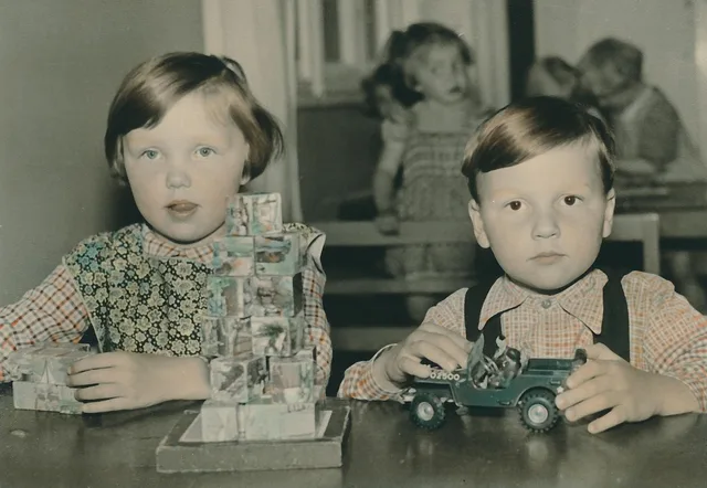 kindergarten, formerly, old, years, children, boy, girl, past, memory, at that time, nuns, toy, building blocks, nostalgic, historical, family album, photo, photography, picture, old photo, review. Childhood photo games: how a round runs, what family photos can prove, and the consent rules